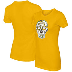 San Diego Padres Tiny Turnip Women's Sugar Skull T-Shirt - Gold T-shirts