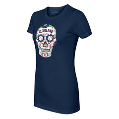 Cleveland Guardians Tiny Turnip Women's Sugar Skull T-Shirt - Navy T-shirts