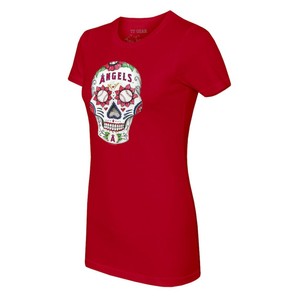 Los Angeles Angels Tiny Turnip Women's Sugar Skull T-Shirt - Red T-shirts