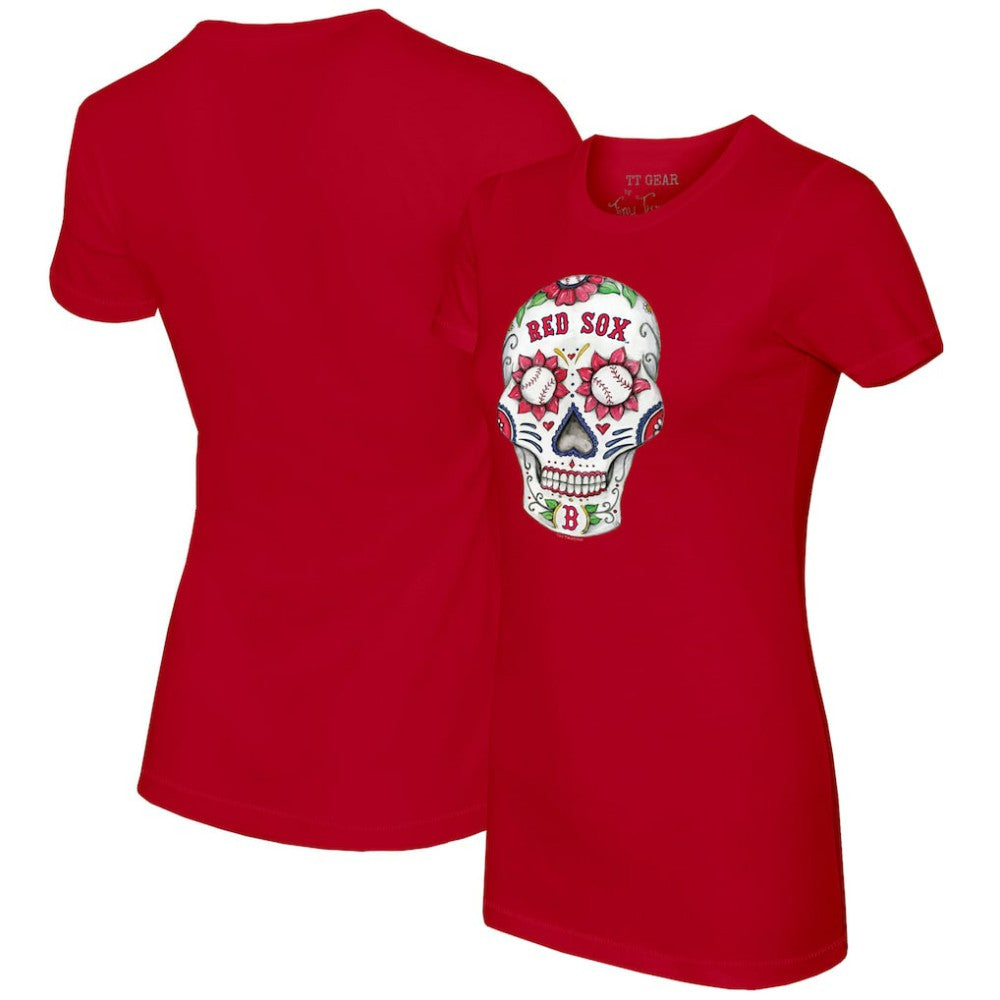 Boston Red Sox Tiny Turnip Women's Sugar Skull T-Shirt - Red T-shirts