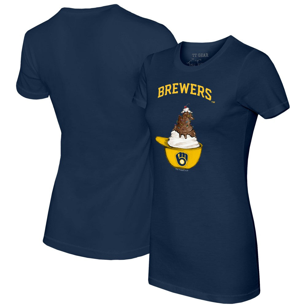 Milwaukee Brewers Tiny Turnip Women's Sundae Helmet T-Shirt - Navy T-shirts