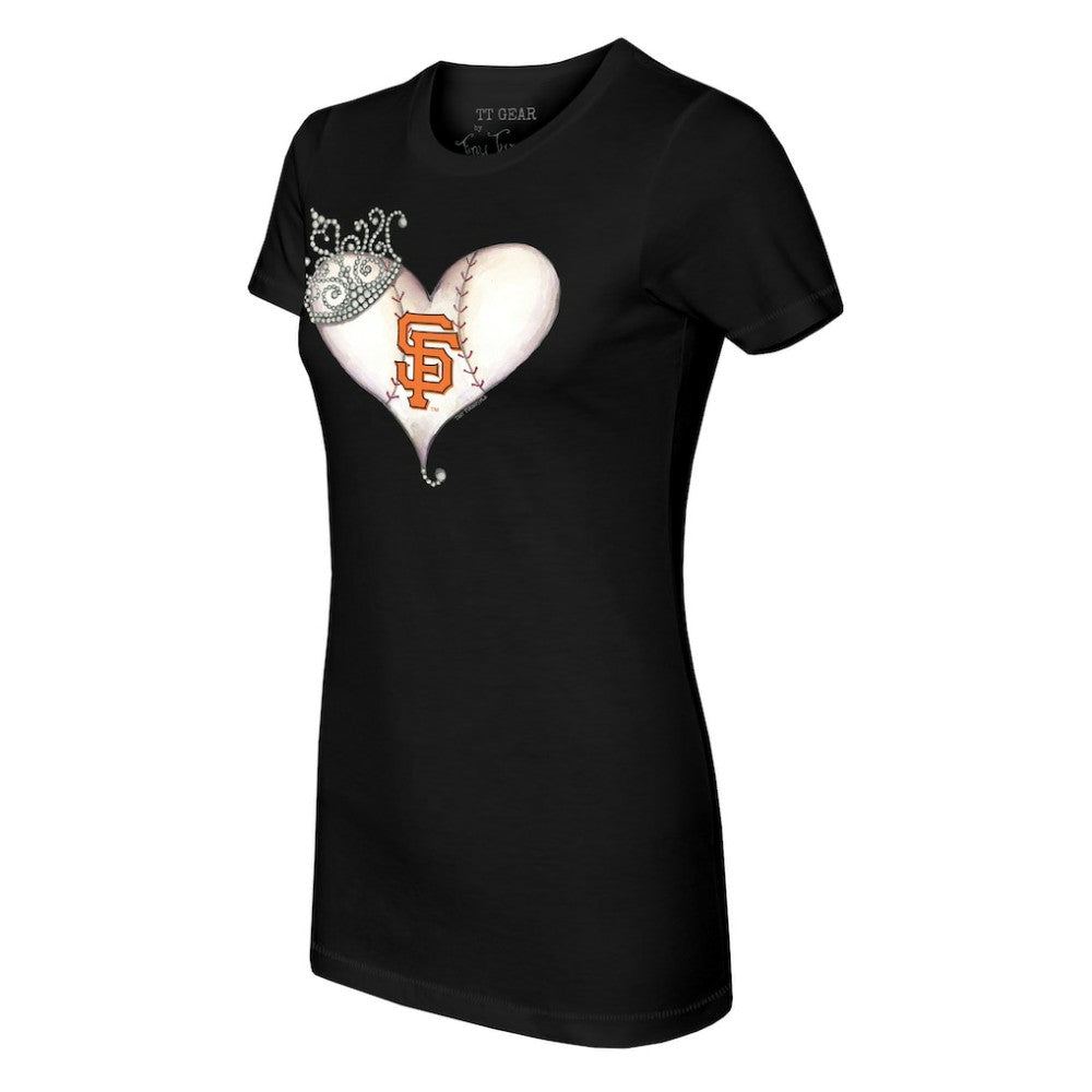 San Francisco Giants Tiny Turnip Women's Tiara Heart T-Shirt - Black T-shirts