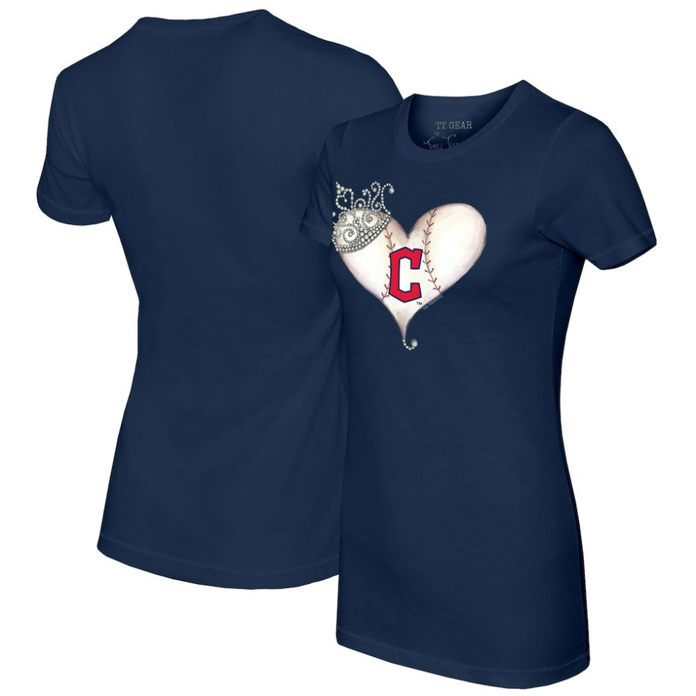 Cleveland Guardians Tiny Turnip Women's Tiara Heart T-Shirt - Navy T-shirts
