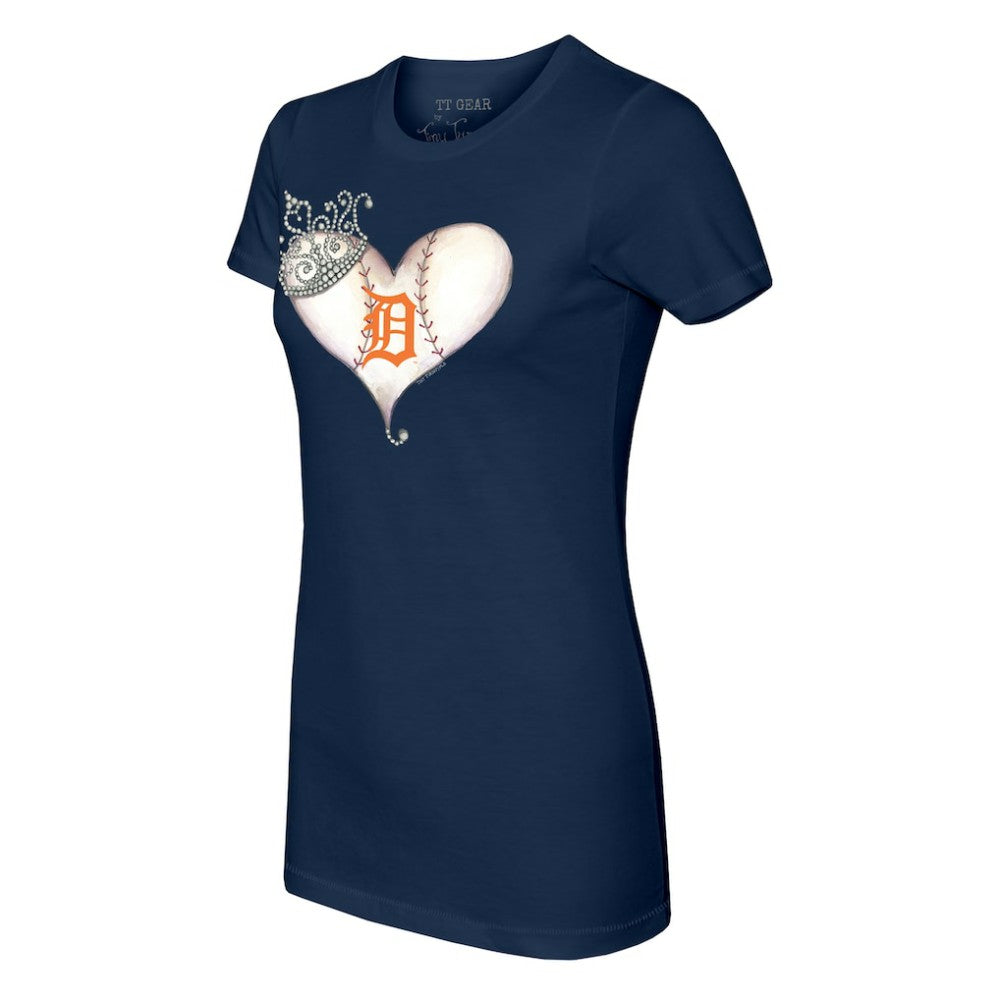 Detroit Tigers Tiny Turnip Women's Tiara Heart T-Shirt - Navy T-shirts