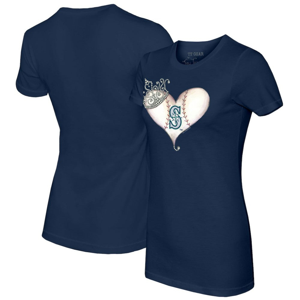 Seattle Mariners Tiny Turnip Women's Tiara Heart T-Shirt - Navy T-shirts