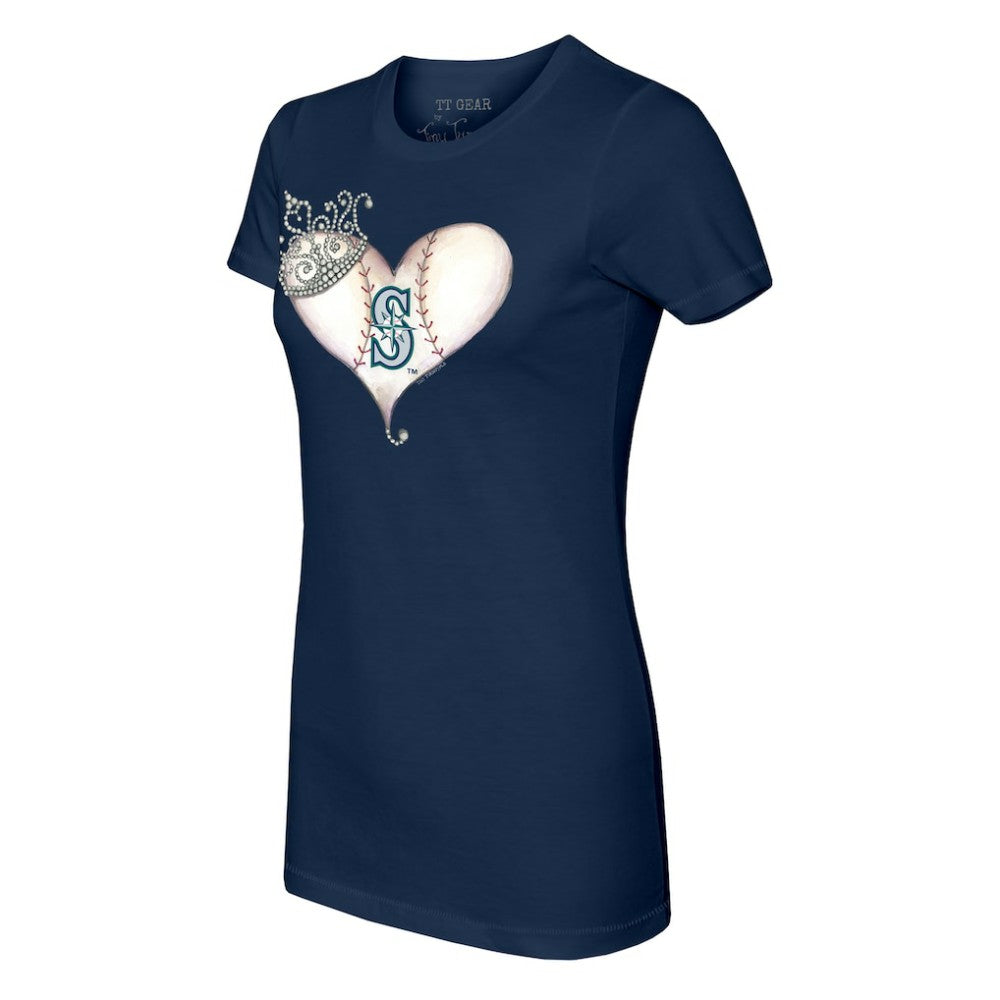Seattle Mariners Tiny Turnip Women's Tiara Heart T-Shirt - Navy T-shirts