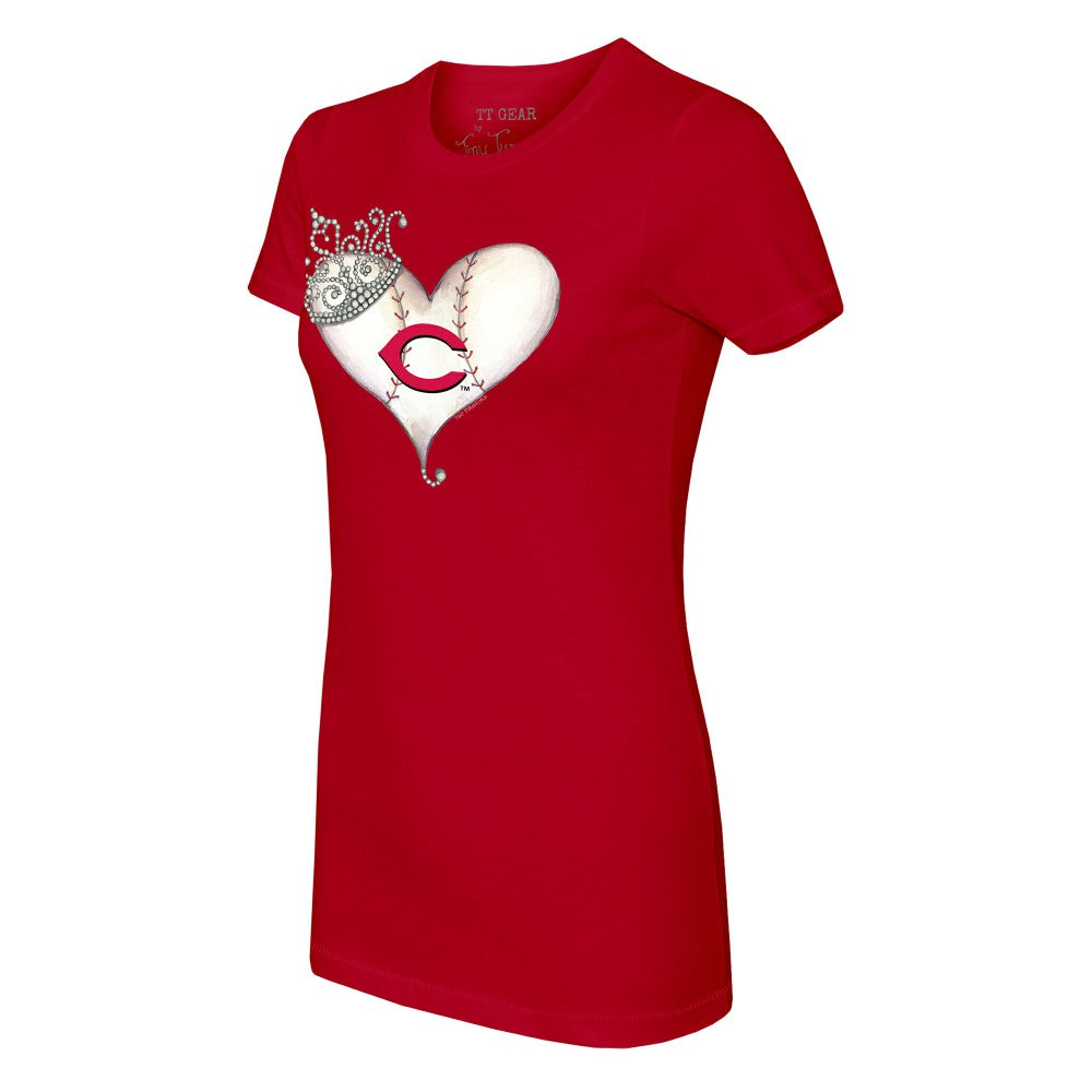 Cincinnati Reds Tiny Turnip Women's Tiara Heart T-Shirt - Red T-shirts