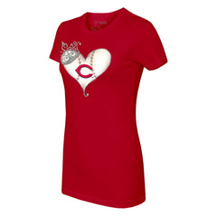Cincinnati Reds Tiny Turnip Women's Tiara Heart T-Shirt - Red T-shirts