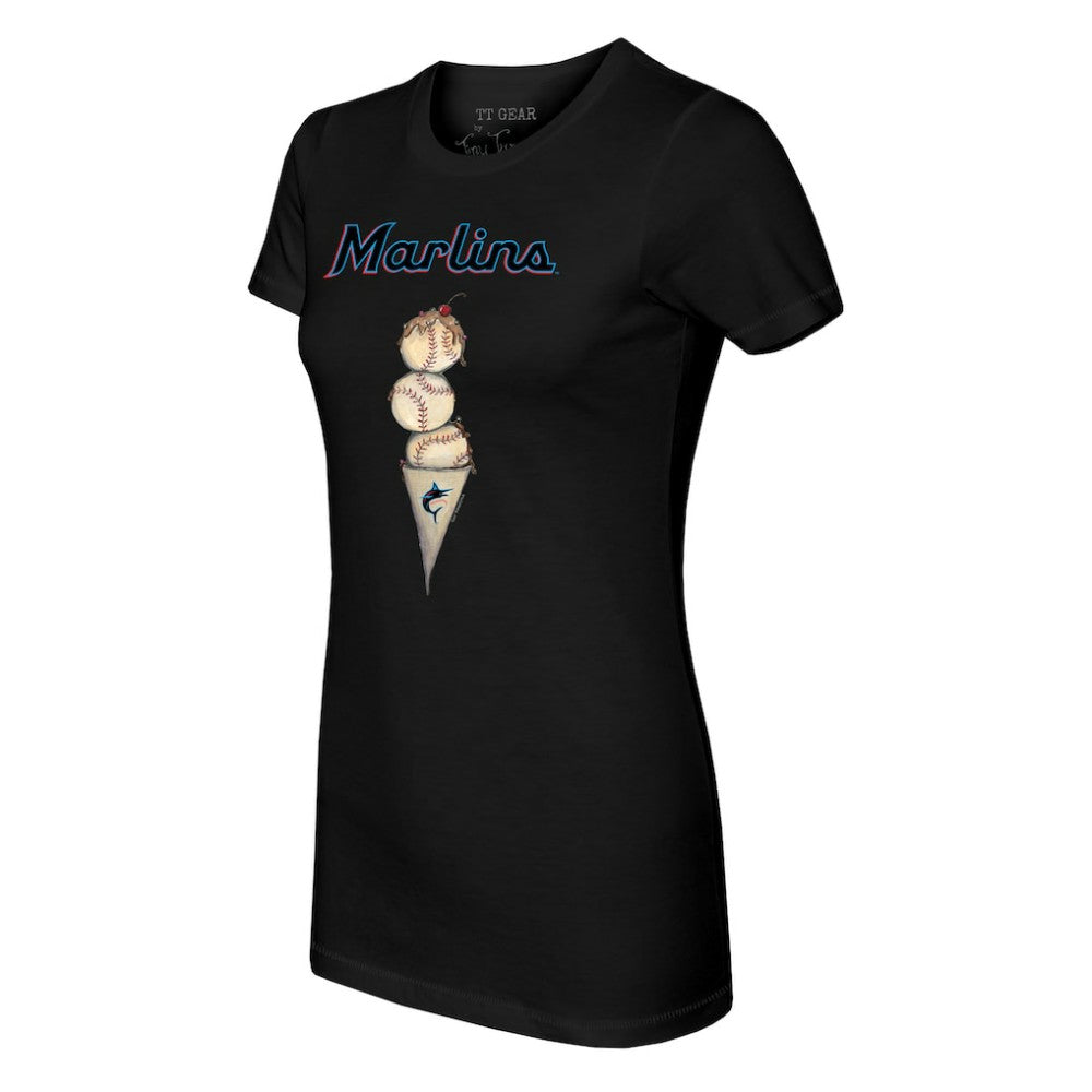 Miami Marlins Tiny Turnip Women's Triple Scoop T-Shirt - Black T-shirts
