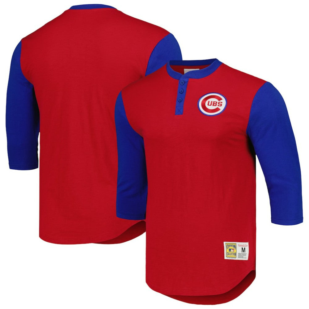 Chicago Cubs Mitchell & Ness Cooperstown Collection Legendary Slub Henley 3/4-Sleeve T-Shirt - Red T-shirts