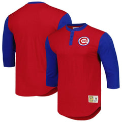 Chicago Cubs Mitchell & Ness Cooperstown Collection Legendary Slub Henley 3/4-Sleeve T-Shirt - Red T-shirts