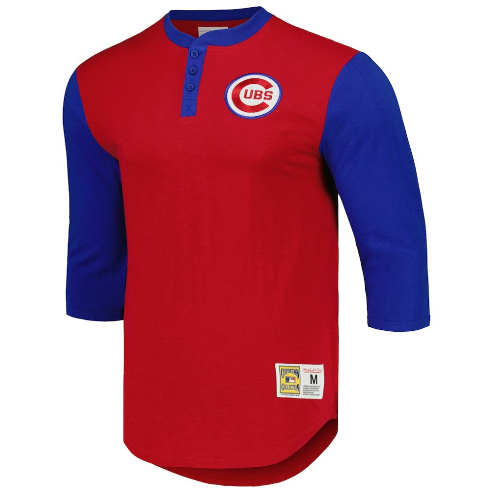Chicago Cubs Mitchell & Ness Cooperstown Collection Legendary Slub Henley 3/4-Sleeve T-Shirt - Red T-shirts