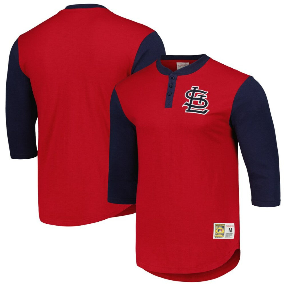 St. Louis Cardinals Mitchell & Ness Cooperstown Collection Legendary Slub Henley 3/4-Sleeve T-Shirt - Red T-shirts