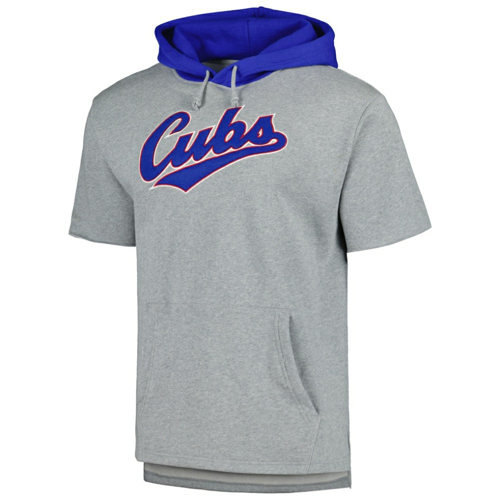 Chicago Cubs Mitchell & Ness Postgame Short Sleeve Pullover Hoodie - Heather Gray Hoodies