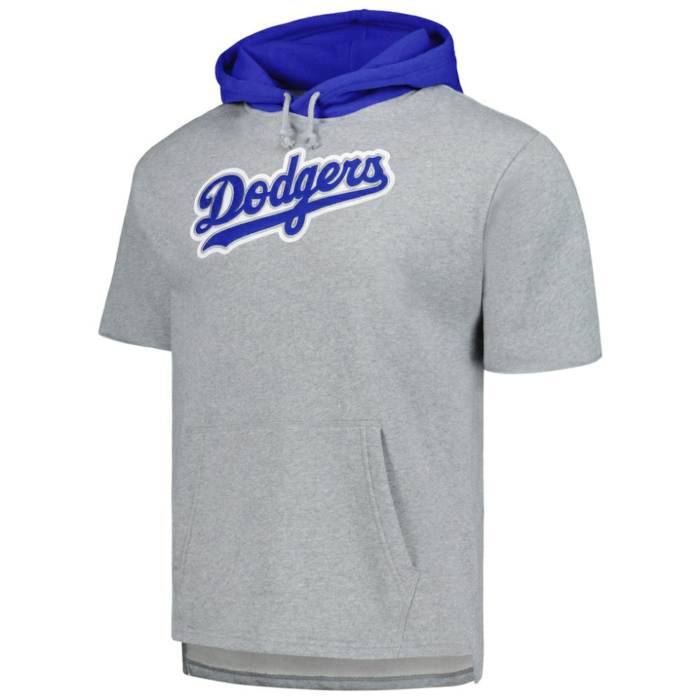 Los Angeles Dodgers Mitchell & Ness Postgame Short Sleeve Pullover Hoodie - Heather Gray Hoodies