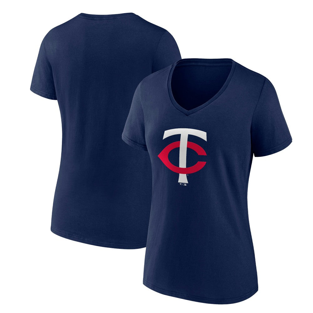 Minnesota Twins Women's Core Official Primary Logo V-Neck T-Shirt - Navy T-shirts