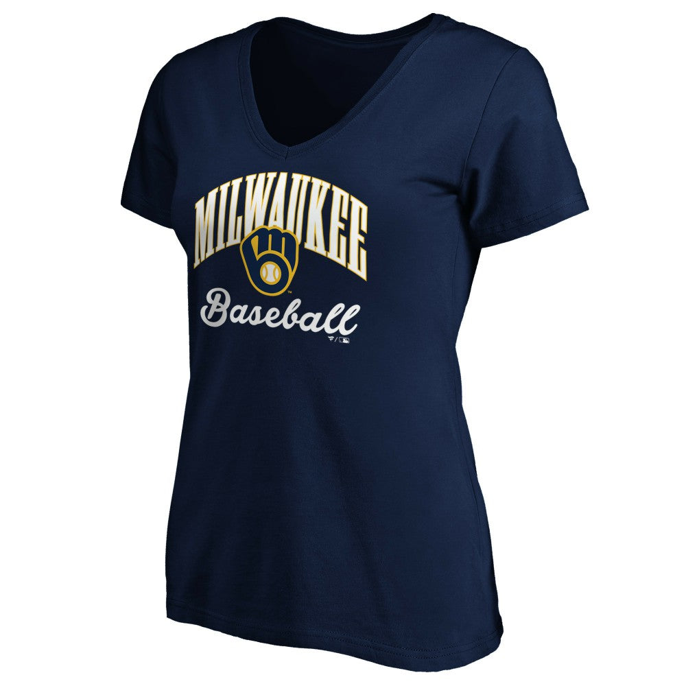 Milwaukee Brewers Women's Core Victory Script V-Neck T-Shirt - Navy T-shirts