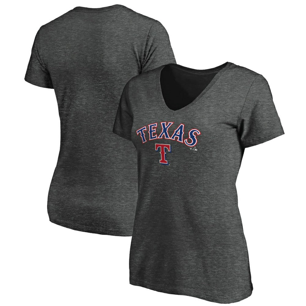 Texas Rangers Women's Core Team Lock Up Wordmark V-Neck T-Shirt - Charcoal T-shirts