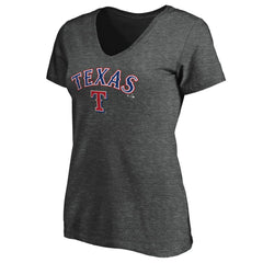 Texas Rangers Women's Core Team Lock Up Wordmark V-Neck T-Shirt - Charcoal T-shirts