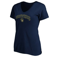 Milwaukee Brewers Women's Core Team Lock Up V-Neck T-Shirt - Navy T-shirts