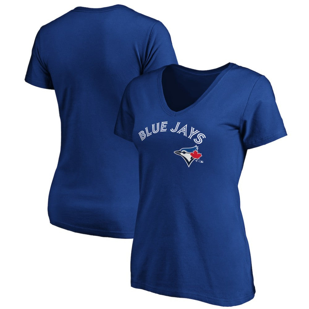 Toronto Blue Jays Women's Core Team Lock Up Wordmark V-Neck T-Shirt - Royal T-shirts