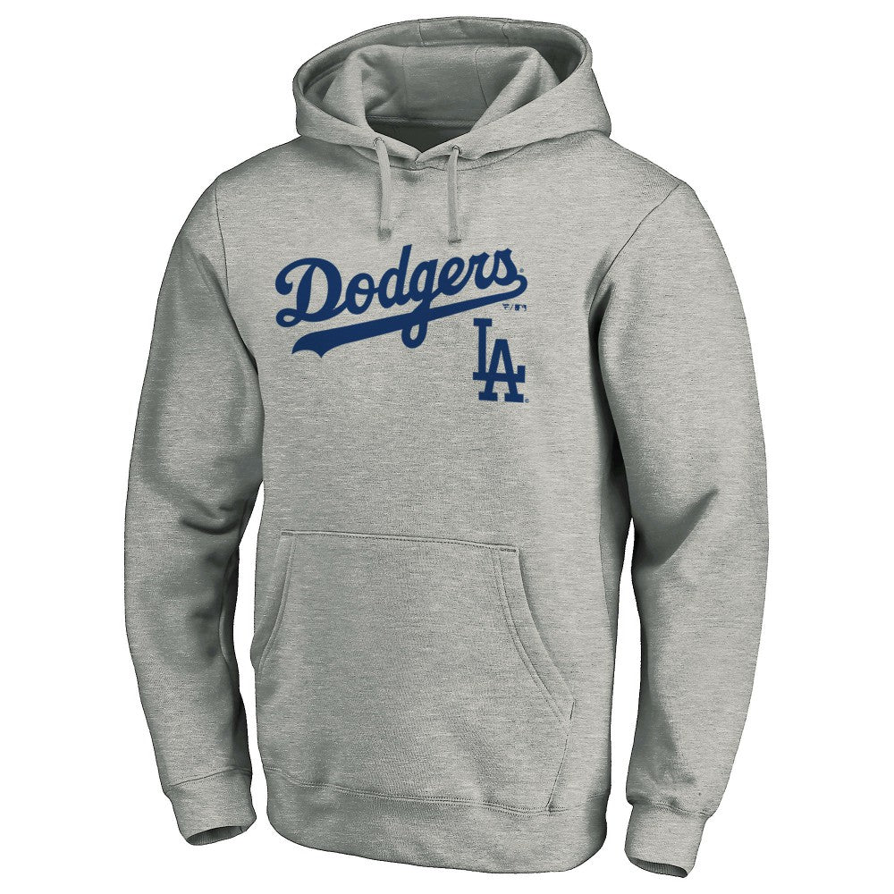 Los Angeles Dodgers Team Lock Up Wordmark Pullover Hoodie - Gray Hoodies