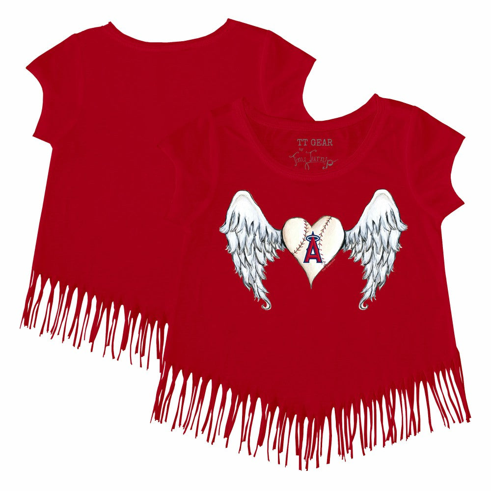 Los Angeles Angels Tiny Turnip Girls Youth Angel Wings Fringe T-Shirt - Red T-shirts