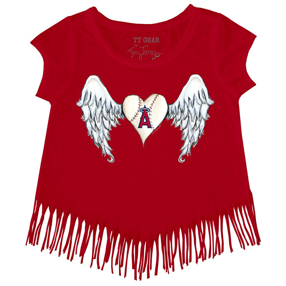 Los Angeles Angels Tiny Turnip Girls Youth Angel Wings Fringe T-Shirt - Red T-shirts