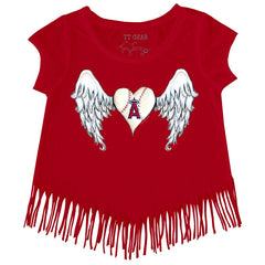 Los Angeles Angels Tiny Turnip Girls Youth Angel Wings Fringe T-Shirt - Red T-shirts