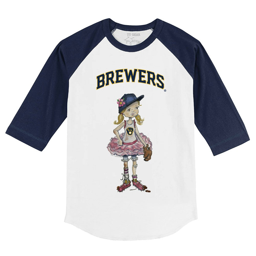 Milwaukee Brewers Tiny Turnip Youth Babes 3/4-Sleeve Raglan T-Shirt - White/Navy T-shirts