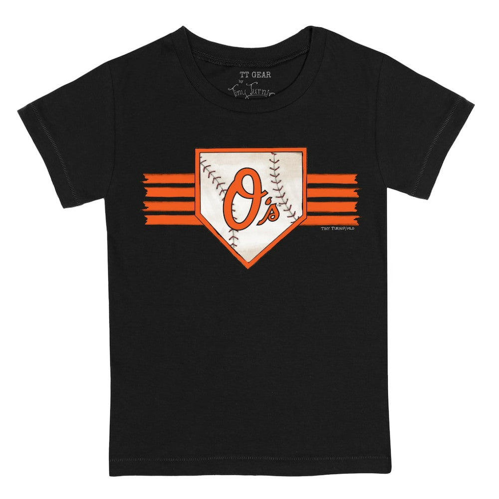 Baltimore Orioles Tiny Turnip Youth Base Stripe T-Shirt - Black T-shirts