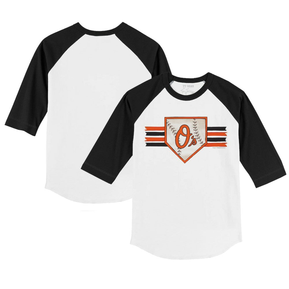 Baltimore Orioles Tiny Turnip Youth Base Stripe 3/4-Sleeve Raglan T-Shirt - White/Black T-shirts