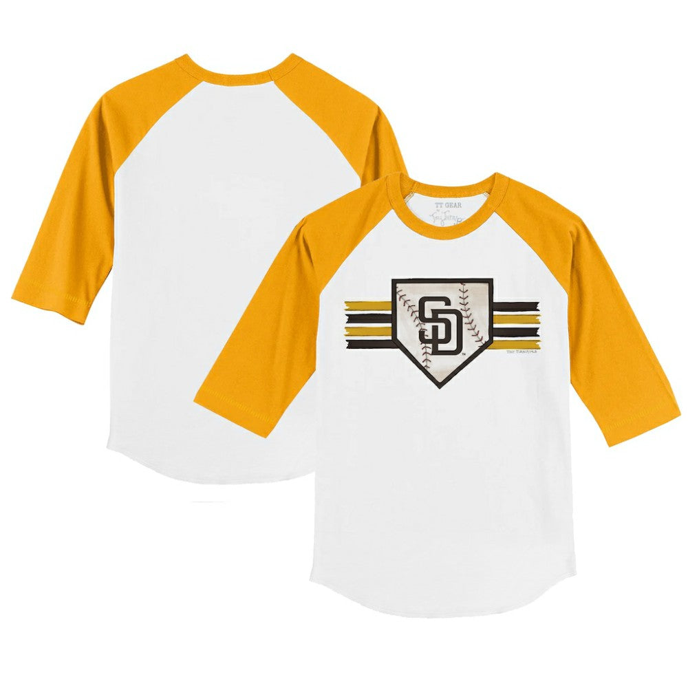 San Diego Padres Tiny Turnip Youth Base Stripe 3/4-Sleeve Raglan T-Shirt - White/Gold T-shirts