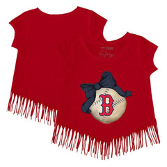 Boston Red Sox Tiny Turnip Girls Youth Baseball Bow Fringe T-Shirt - Red T-shirts