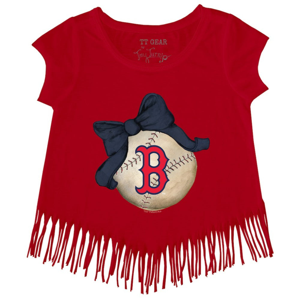 Boston Red Sox Tiny Turnip Girls Youth Baseball Bow Fringe T-Shirt - Red T-shirts