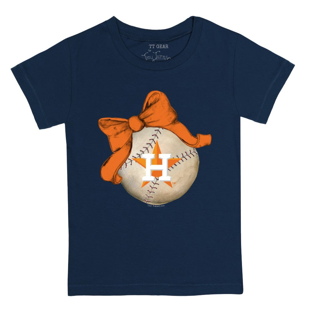 Houston Astros Tiny Turnip Youth Baseball Bow T-Shirt - Navy T-shirts