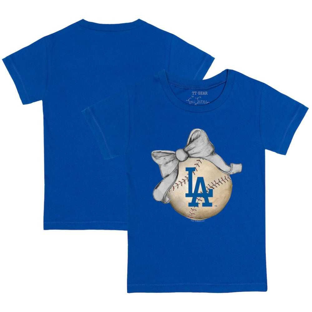 Los Angeles Dodgers Tiny Turnip Youth Baseball Bow T-Shirt - Royal T-shirts