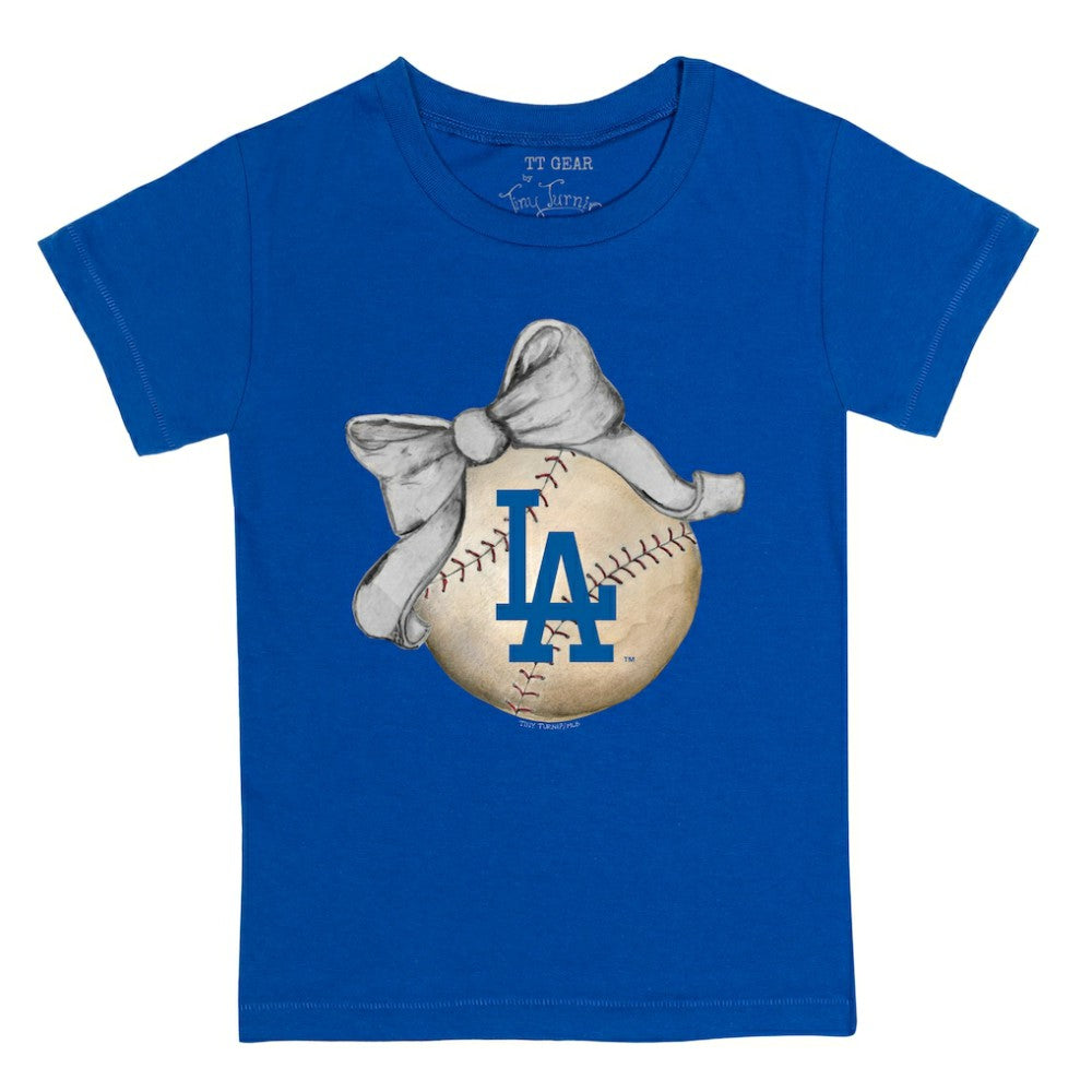 Los Angeles Dodgers Tiny Turnip Youth Baseball Bow T-Shirt - Royal T-shirts