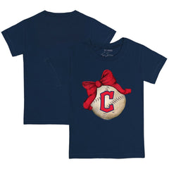 Cleveland Guardians Tiny Turnip Youth Baseball Bow T-Shirt - Navy T-shirts