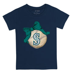 Seattle Mariners Tiny Turnip Youth Baseball Bow T-Shirt - Navy T-shirts