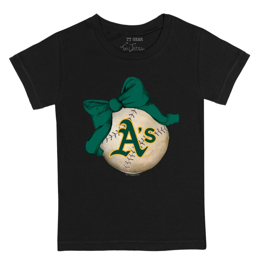 Athletics Tiny Turnip Youth Baseball Bow T-Shirt - Black T-shirts