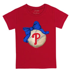 Philadelphia Phillies Tiny Turnip Youth Baseball Bow T-Shirt - Red T-shirts