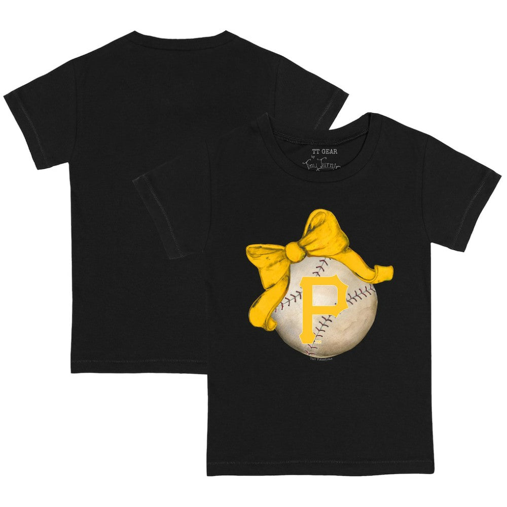 Pittsburgh Pirates Tiny Turnip Youth Baseball Bow T-Shirt - Black T-shirts