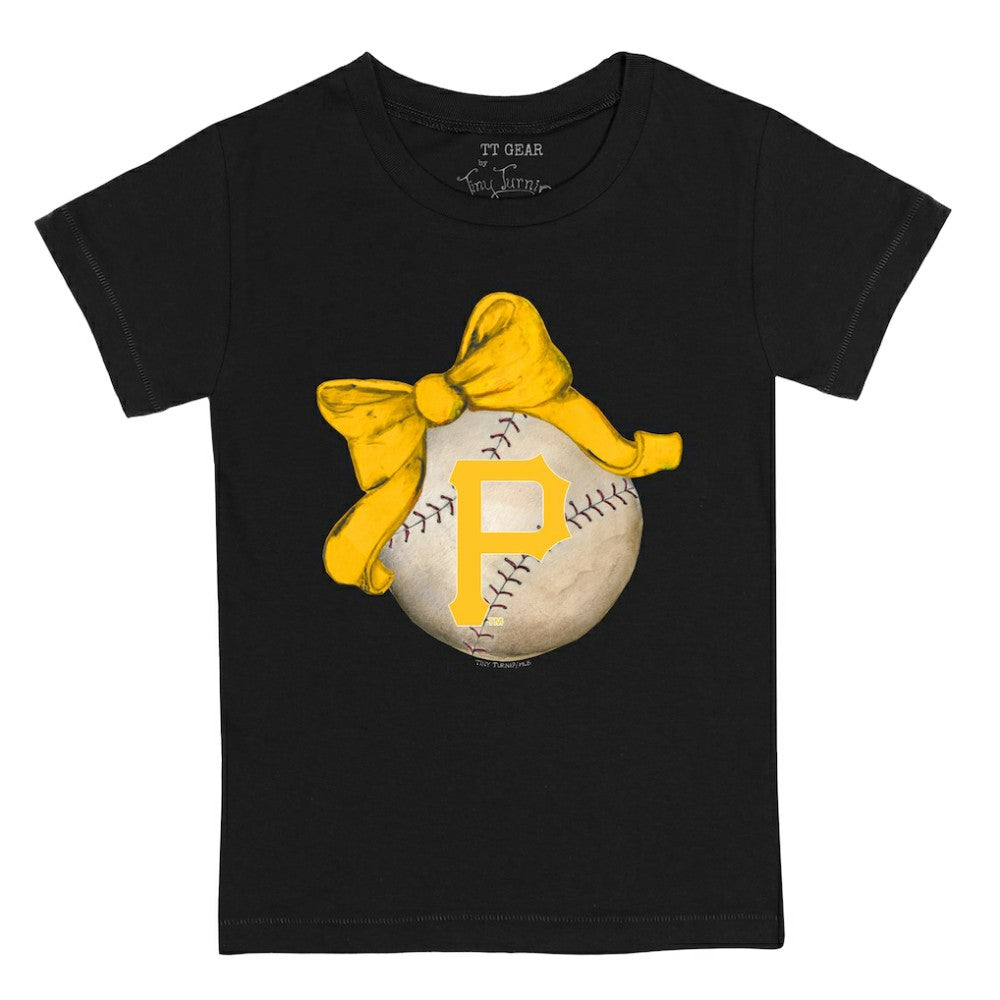 Pittsburgh Pirates Tiny Turnip Youth Baseball Bow T-Shirt - Black T-shirts