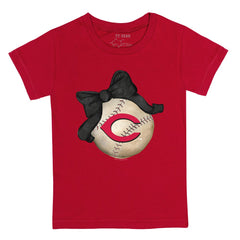 Cincinnati Reds Tiny Turnip Youth Baseball Bow T-Shirt - Red T-shirts
