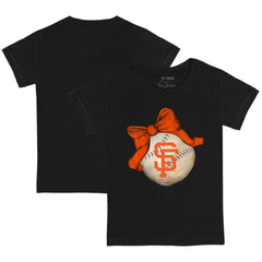 San Francisco Giants Tiny Turnip Youth Baseball Bow T-Shirt - Black T-shirts