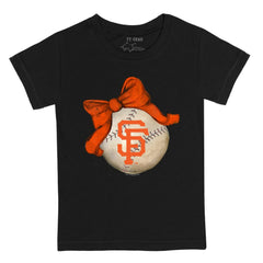 San Francisco Giants Tiny Turnip Youth Baseball Bow T-Shirt - Black T-shirts