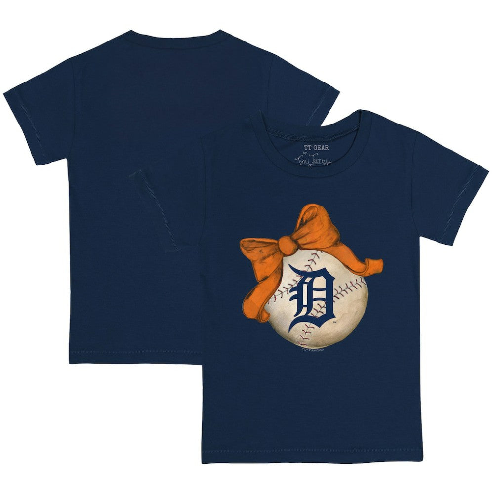 Detroit Tigers Tiny Turnip Youth Baseball Bow T-Shirt - Navy T-shirts