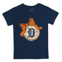 Detroit Tigers Tiny Turnip Youth Baseball Bow T-Shirt - Navy T-shirts