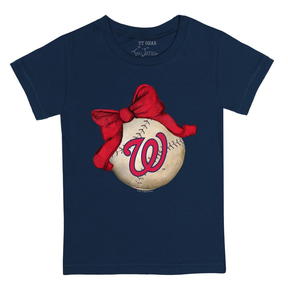 Washington Nationals Tiny Turnip Youth Baseball Bow T-Shirt - Navy T-shirts